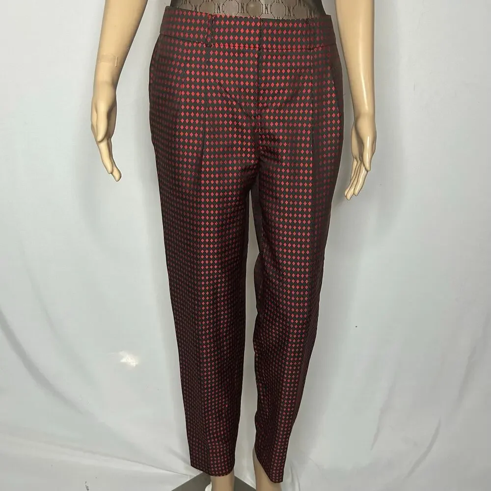 Kate Spade New York Red Black Diamond Jacquard Slim Ankle Pants